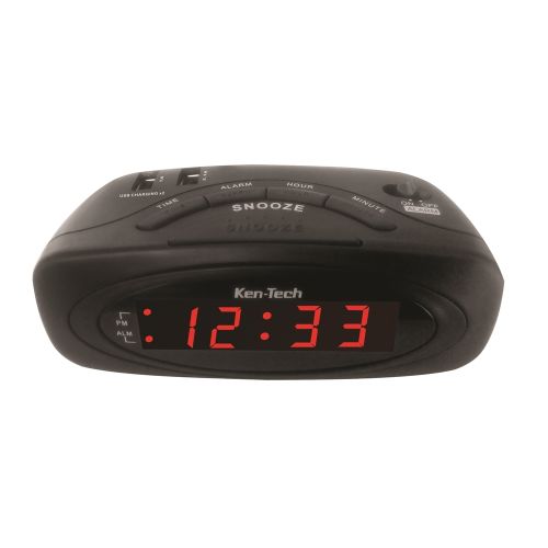 Sonnet T-1949 Alarm Clock with 2 USB Charging Hubs and Battery Backup, Black